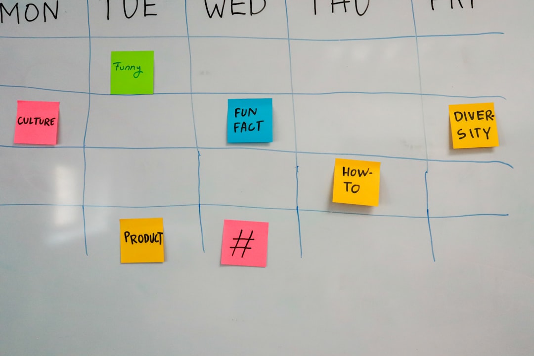 a white board with post it notes on it