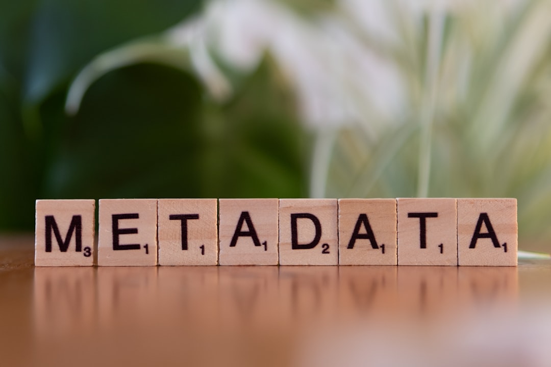 A wooden block that says metadata sitting on a table