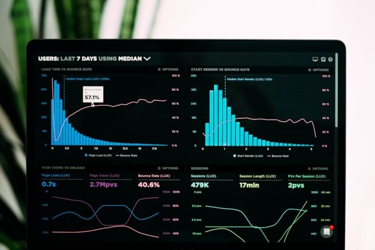 Graphs of performance analytics on a laptop screen — illustrating Free AI Visibility Checkers: What They Measure and Where Th